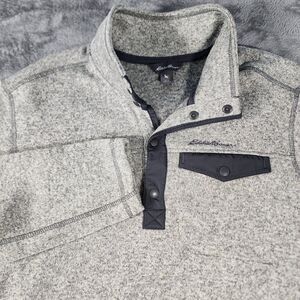 Eddie Bauer Mens Large Charcoal Gray Radiator Sweater Fleece 1/4 Button Pullover